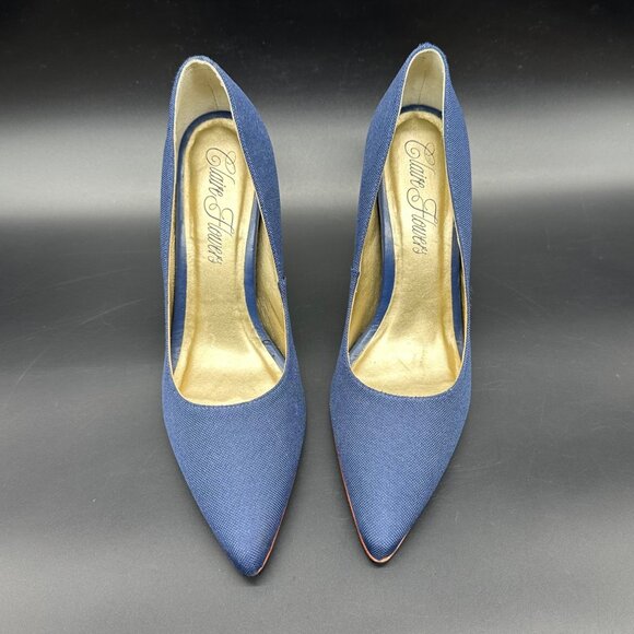 Claire Flowers Navy Blue Pointed Toe Heels Pumps Womens Size 7 Pointed Toe - Picture 2 of 14